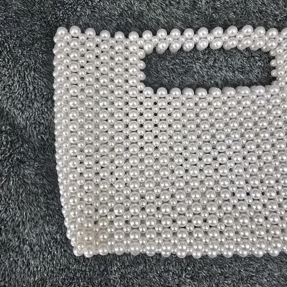 Handmade White Faux Pearl Beaded Clutch | Box Bag w/ Handle